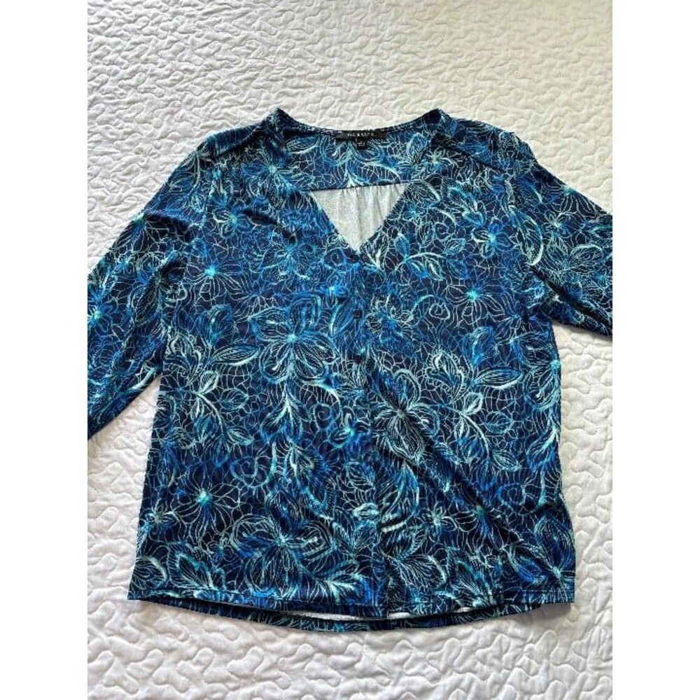 Zac & Rachel Blue Floral Print Vneck Flowy Blouse size large